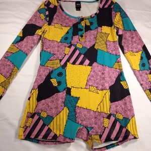 90s Disney Nightmare Before Chritmas Patchwork Long Sleeve Romper